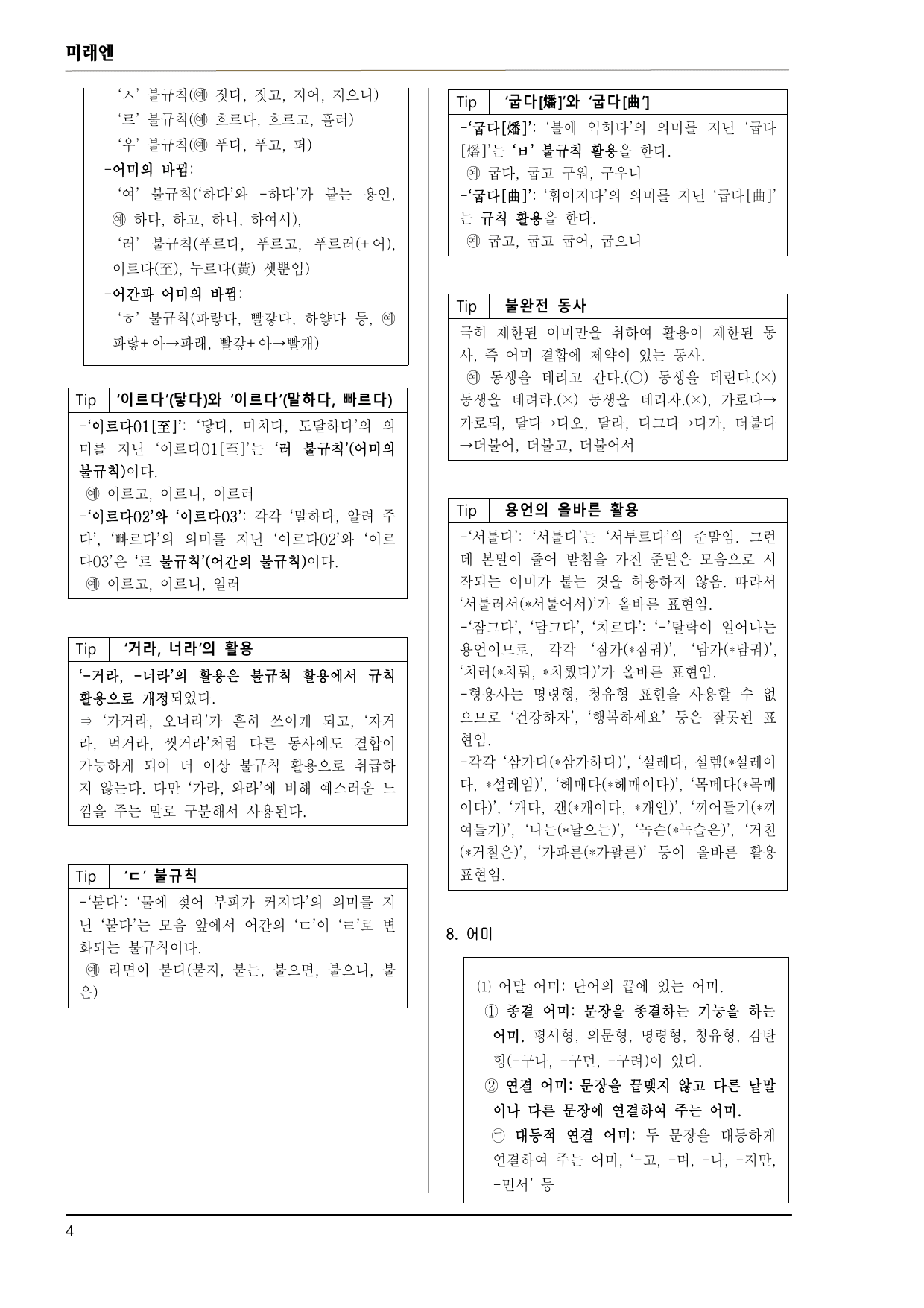 미래엔 화언 2-(2) 품사의 분류와 활용 100제_preview_undefined