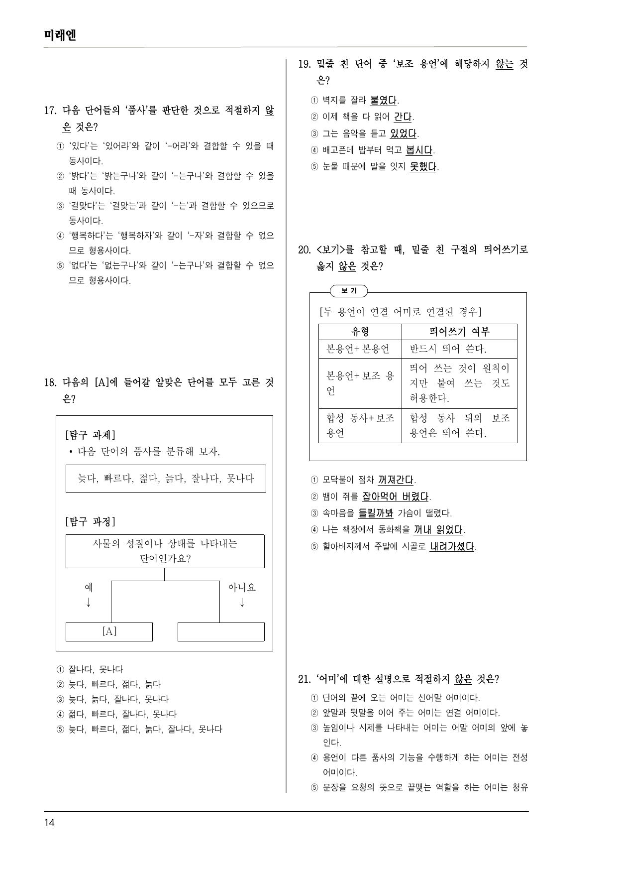 미래엔 화언 2-(2) 품사의 분류와 활용 100제_preview_undefined