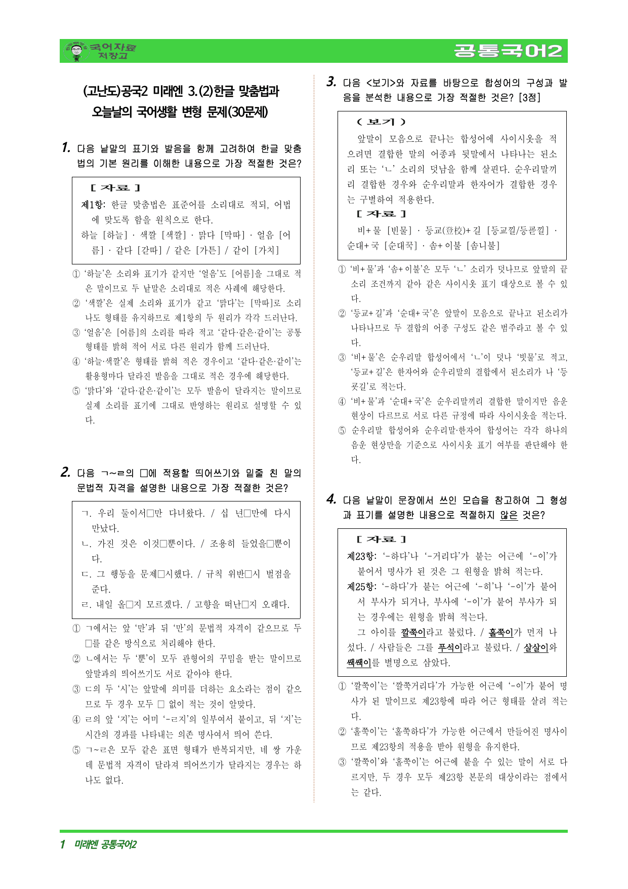 (고난도)공국2 미래엔 3.(2)한글 맞춤법과 오늘날의 국어생활 변형_preview_undefined