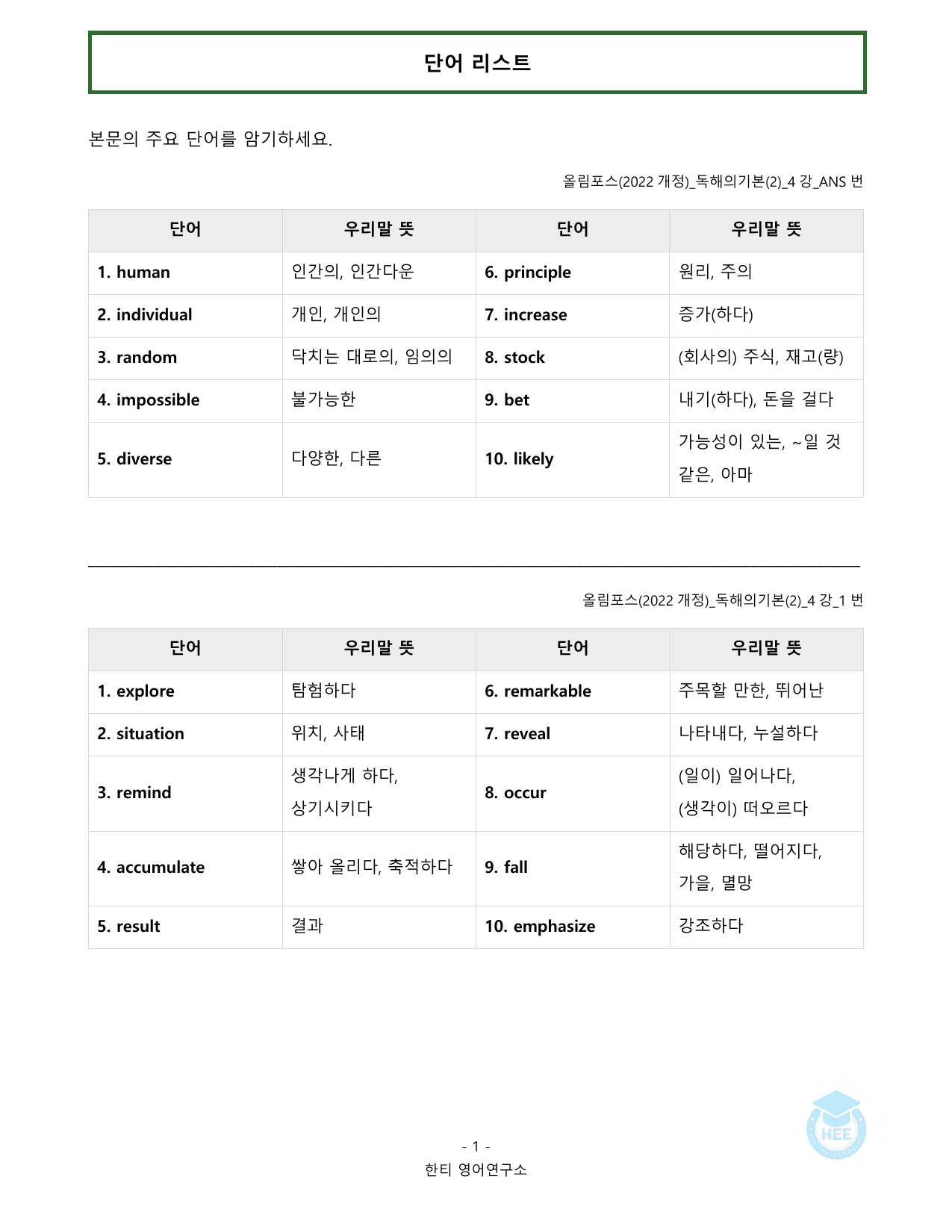EBS 올림포스 독해의기본(2)_4강_20단계 워크북_한티영어연구소_preview_undefined