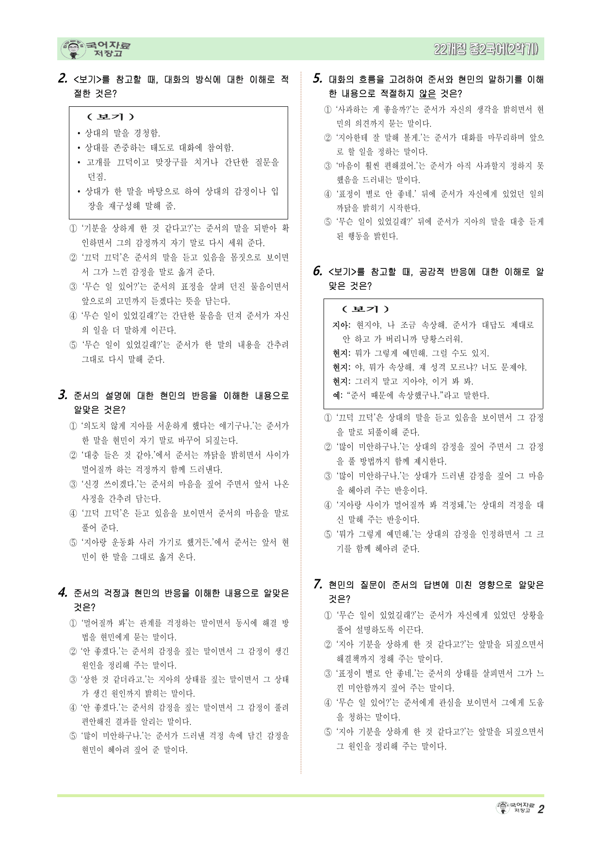 중2국어 미래엔(민)2학기 1.①공감하며 대화하기 – 변형문제(30문제)_preview_undefined
