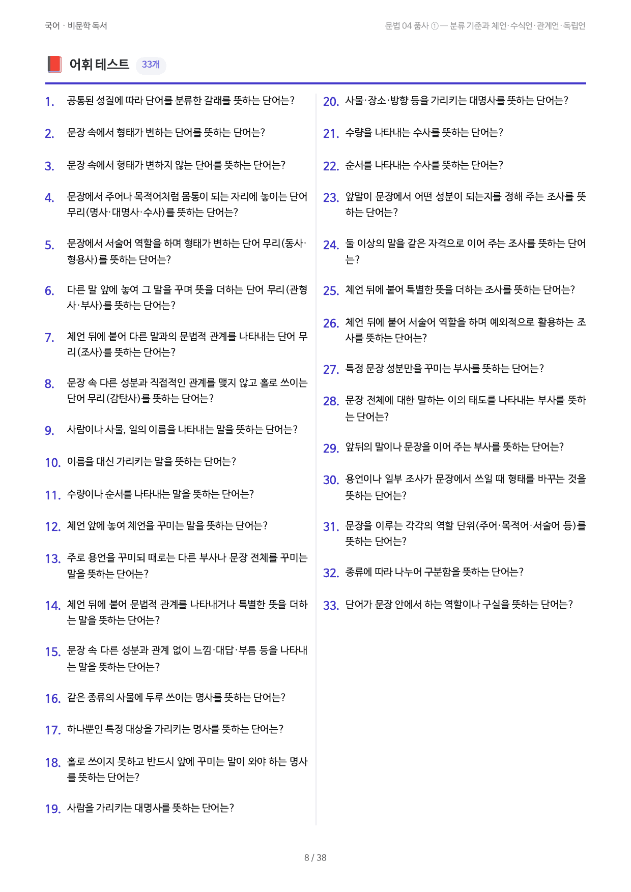 문법 04 품사 ① — 분류 기준과 체언·수식언·관계언·독립언_preview_undefined